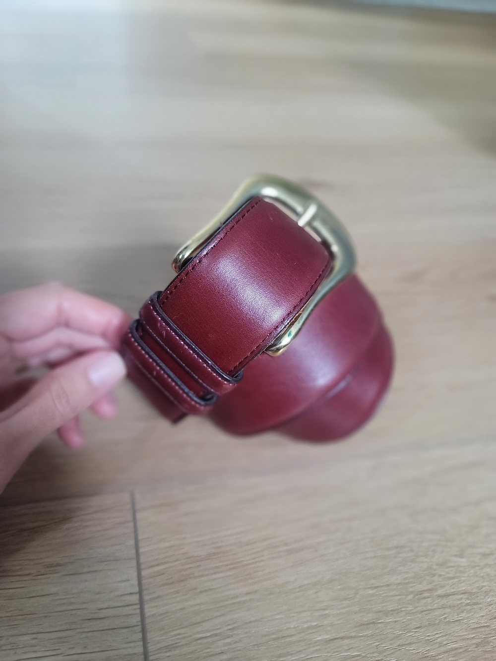 Coach Women's Oxblood Leather Belt with Brass Buckle